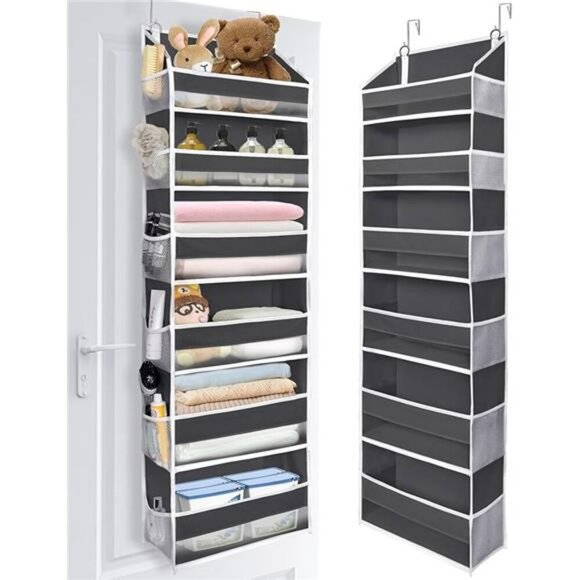Over The Door Hanging Organizer 6 Pocket Storage Rack Closet Bathroom Gray - Picture 8 of 8